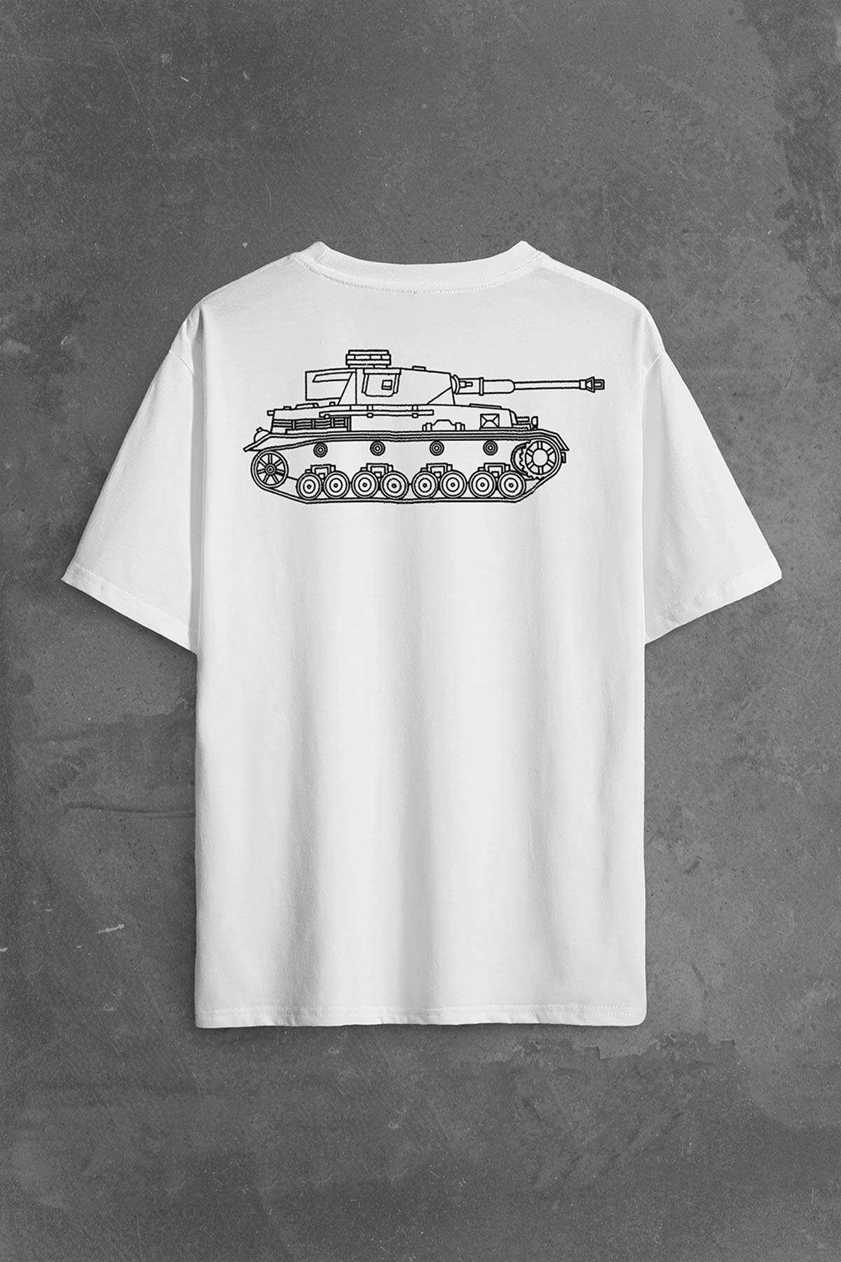Tiger I Panzer Tank Wehrmacht WH WK2 WWII War Sırt Ön Baskılı Beyaz Oversize Tişört Unisex