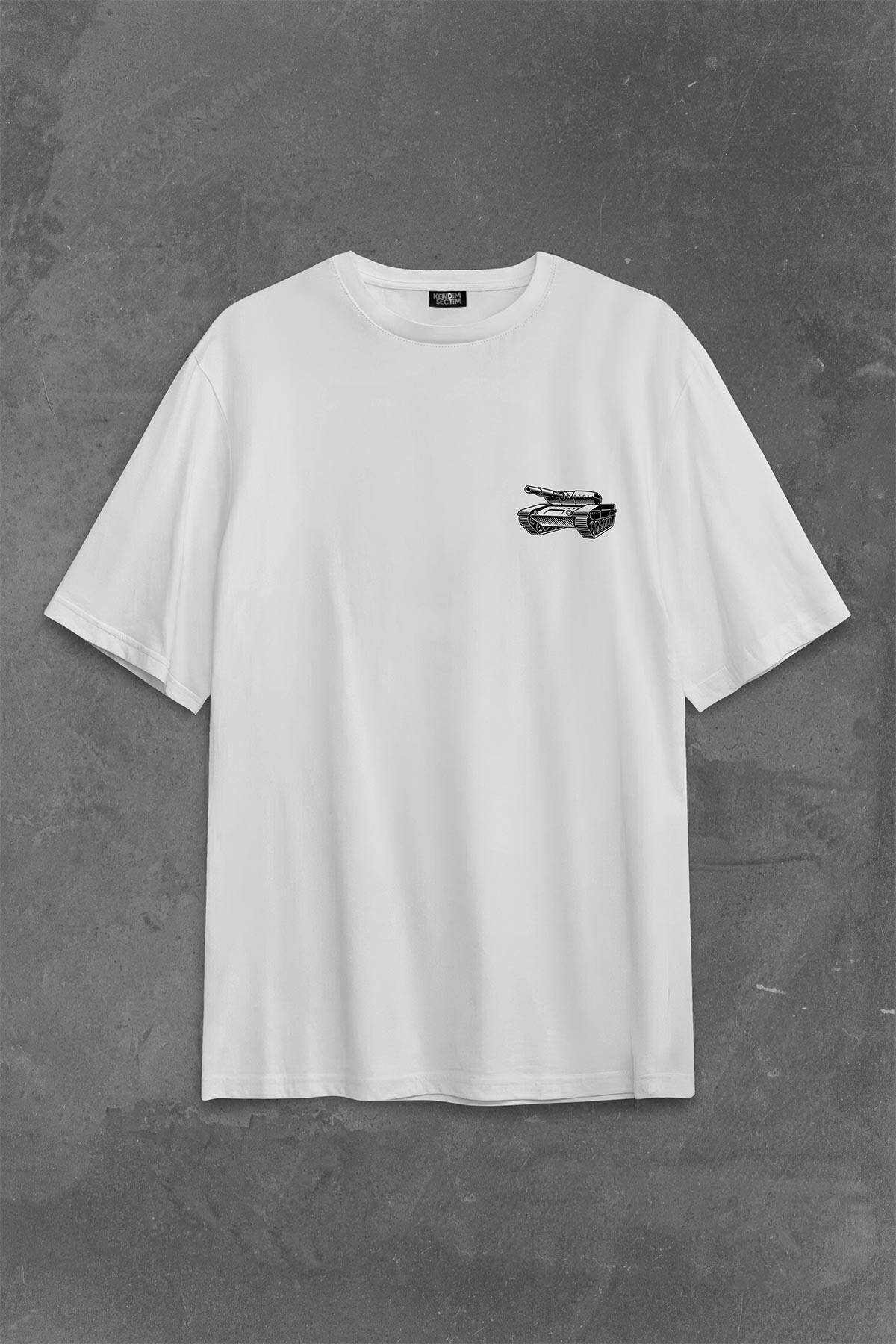 Tiger I Panzer Tank Wehrmacht WH WK2 WWII War Sırt Ön Baskılı Beyaz Oversize Tişört Unisex (1)