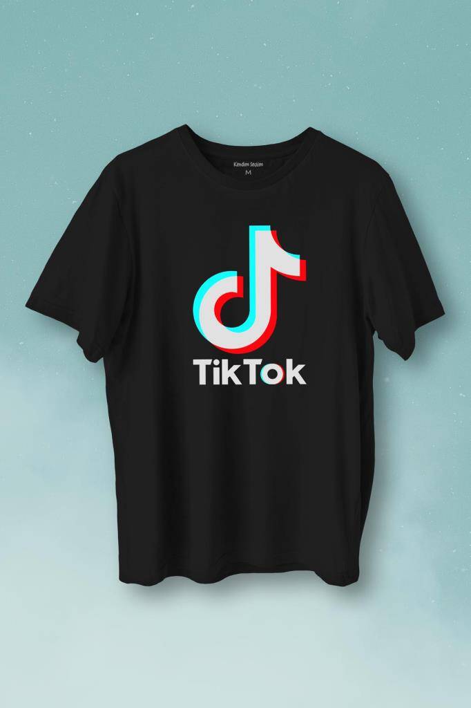 TikTok Logo Music Video Baskılı Siyah Tişört Unisex