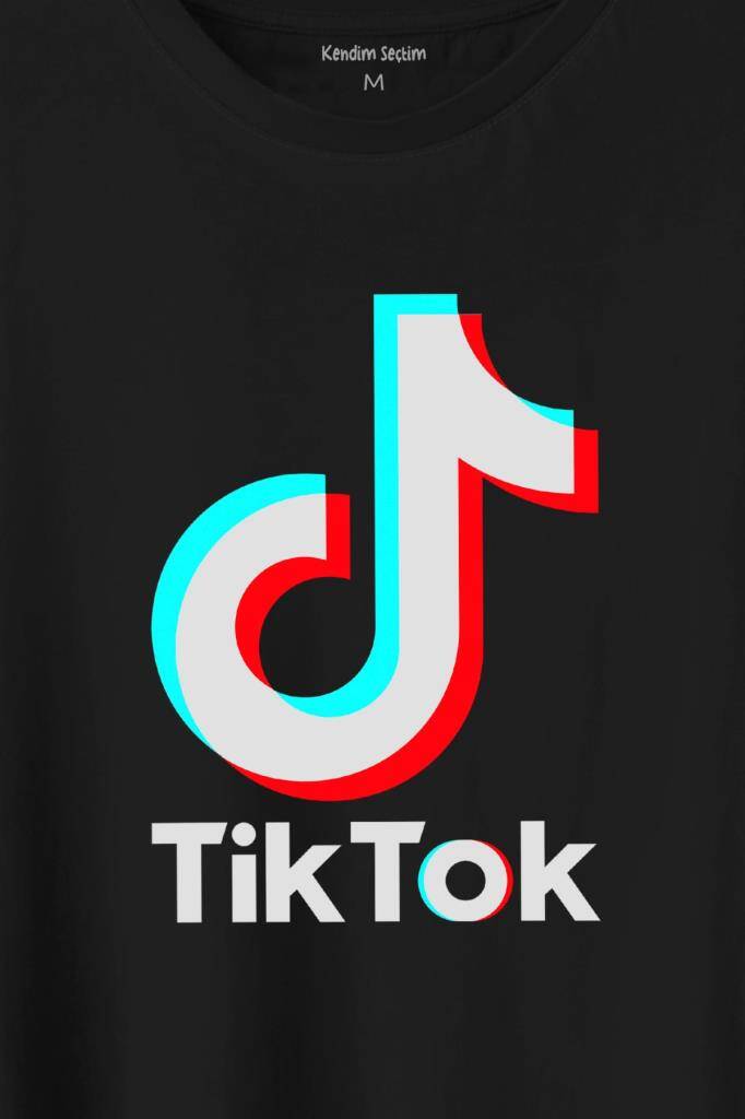 TikTok Logo Music Video Baskılı Siyah Tişört Unisex (1)