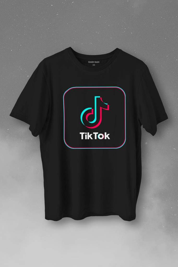 TikTok Logo Uygulama Simgesi Music Video Baskılı Siyah Tişört Unisex