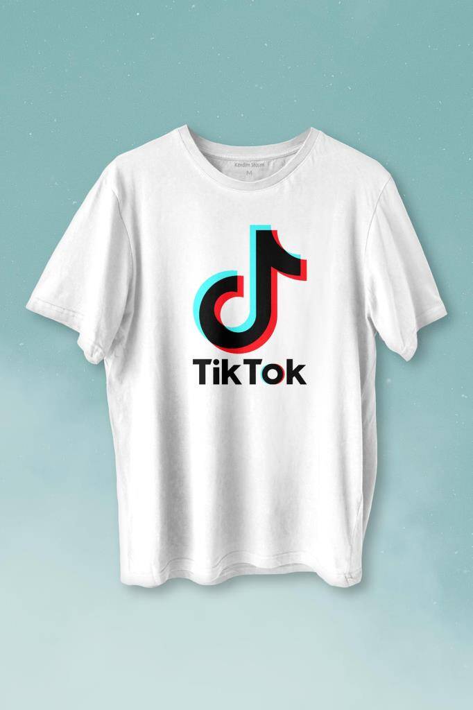 TikTok Logo Music Video Baskılı Beyaz Tişört Unisex
