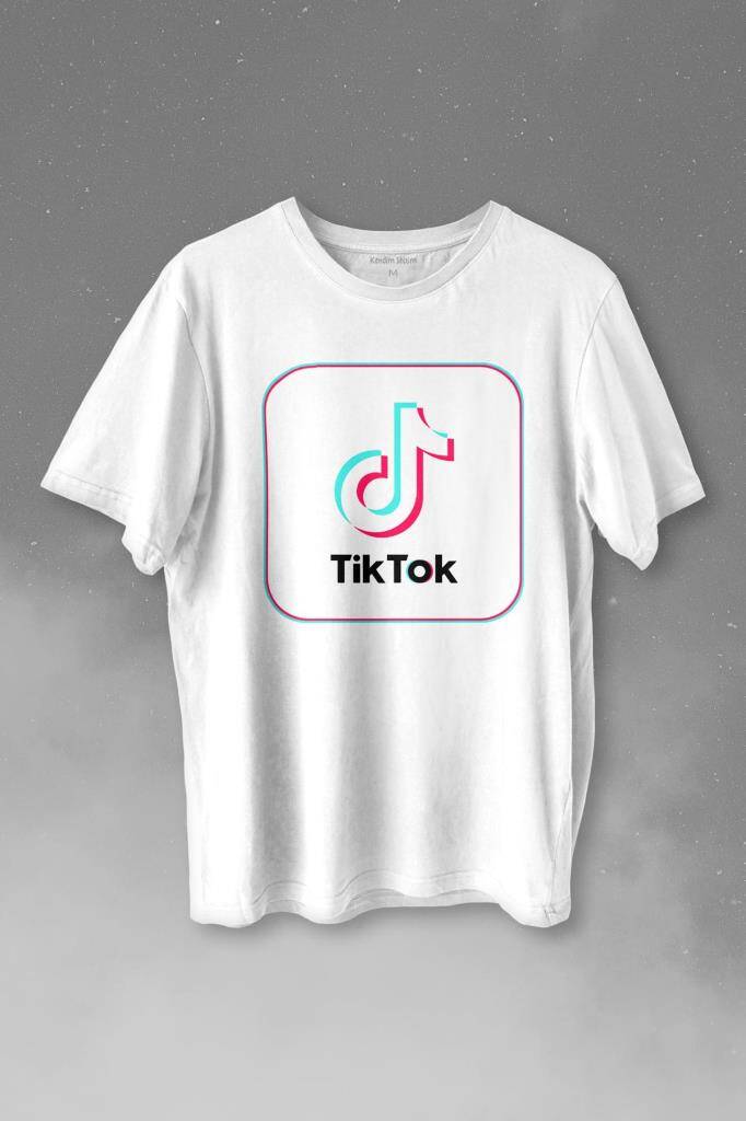 TikTok Logo Uygulama Simgesi Music Video Baskılı Beyaz Tişört Unisex