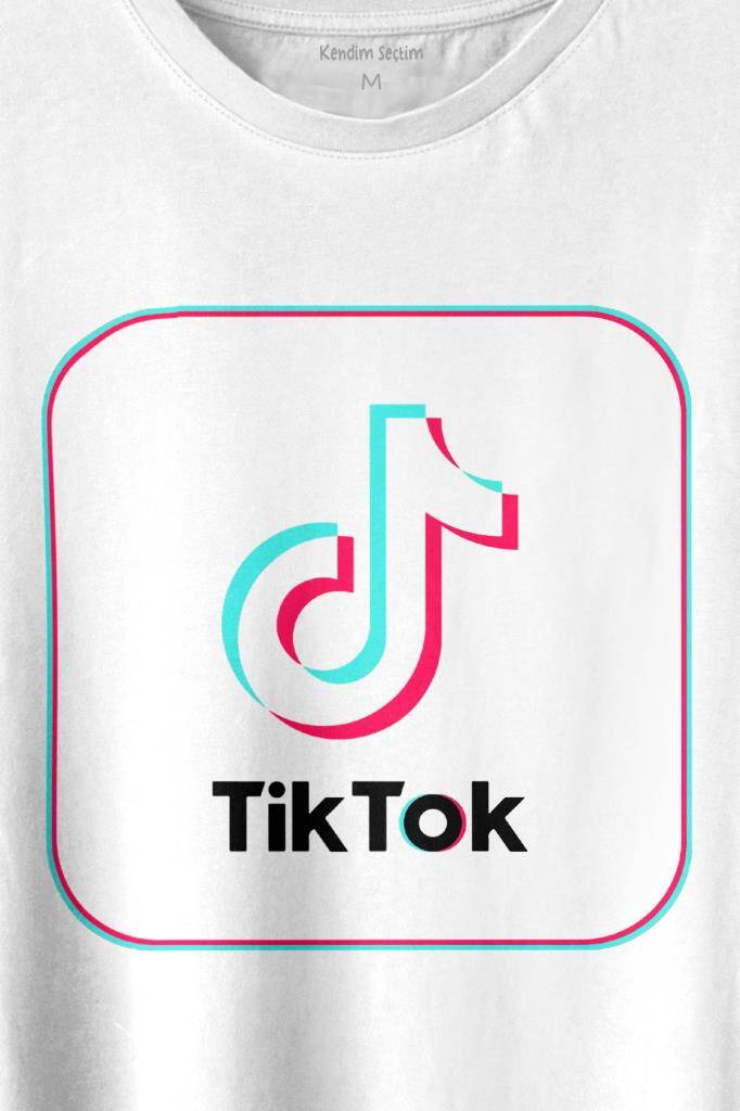TikTok Logo Uygulama Simgesi Music Video Baskılı Beyaz Tişört Unisex (1)
