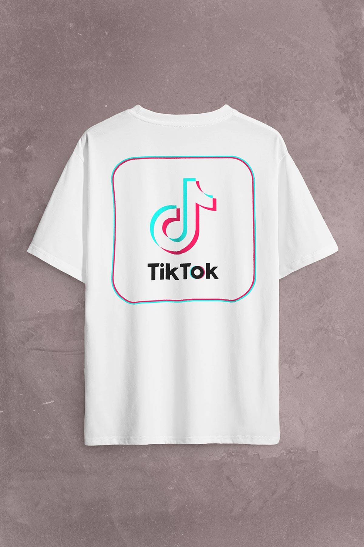 TikTok Logo Music Video Sırt Ön Baskılı Beyaz Oversize Tişört Unisex