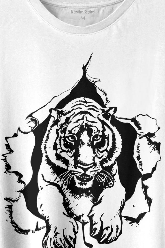 Tişörtün İçinden Çıkan Kaplan Tiger Baskılı Tişört Unisex T-shirt (1)
