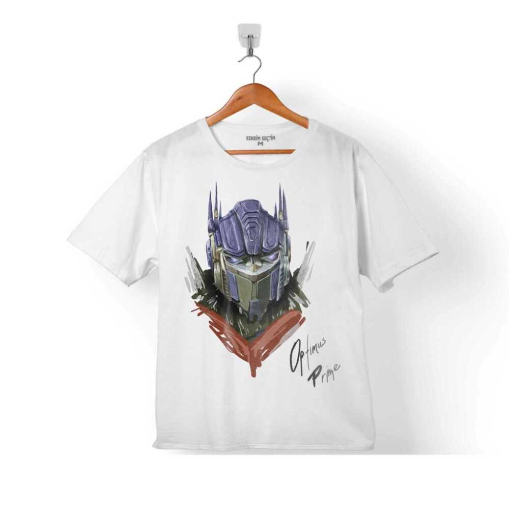 Transformers Optimus Prime Portre Logo Decepticon Çocuk Tişört Beyaz