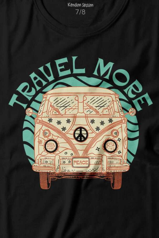 Travel More Vosvos Retro Hippi 60s 70s Baskılı Çocuk Tişört - 2