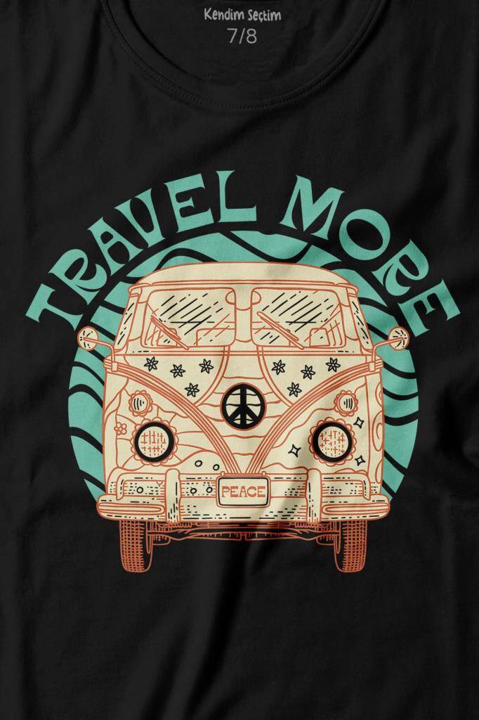 Travel More Vosvos Retro Hippi 60s 70s Baskılı Çocuk Tişört (1)