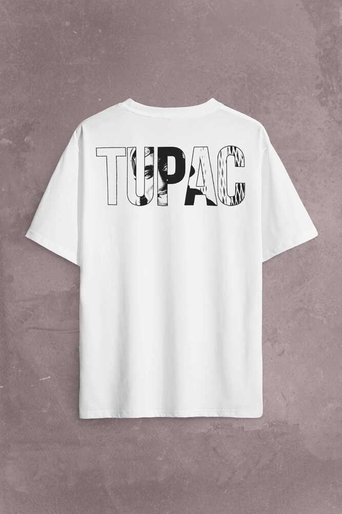 Tupac Amaru Shakur Awesome 2Pac Rap Music Sırt Ön Baskılı Beyaz Oversize Tişört Unisex