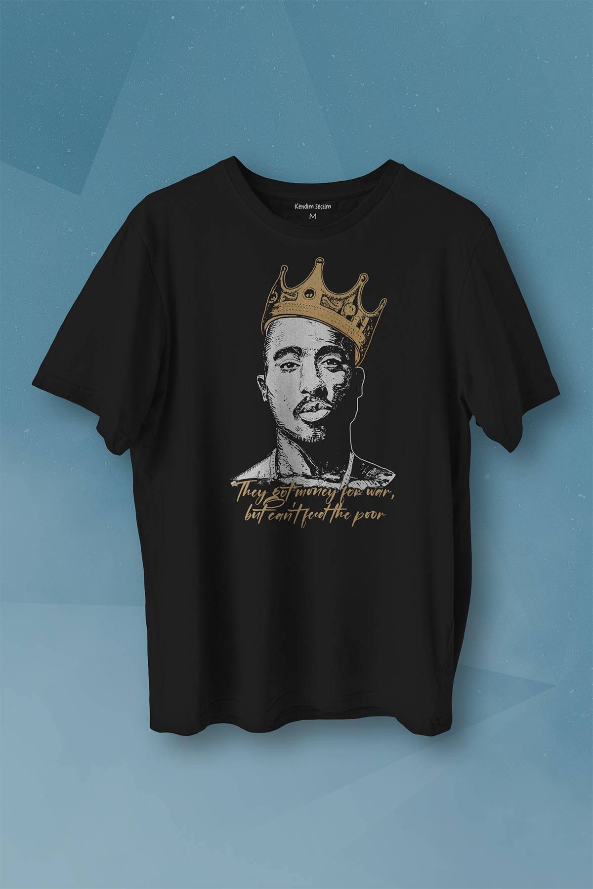 Tupac Hip Hop Rap Music 2Pac Baskılı Siyah Tişört Unisex