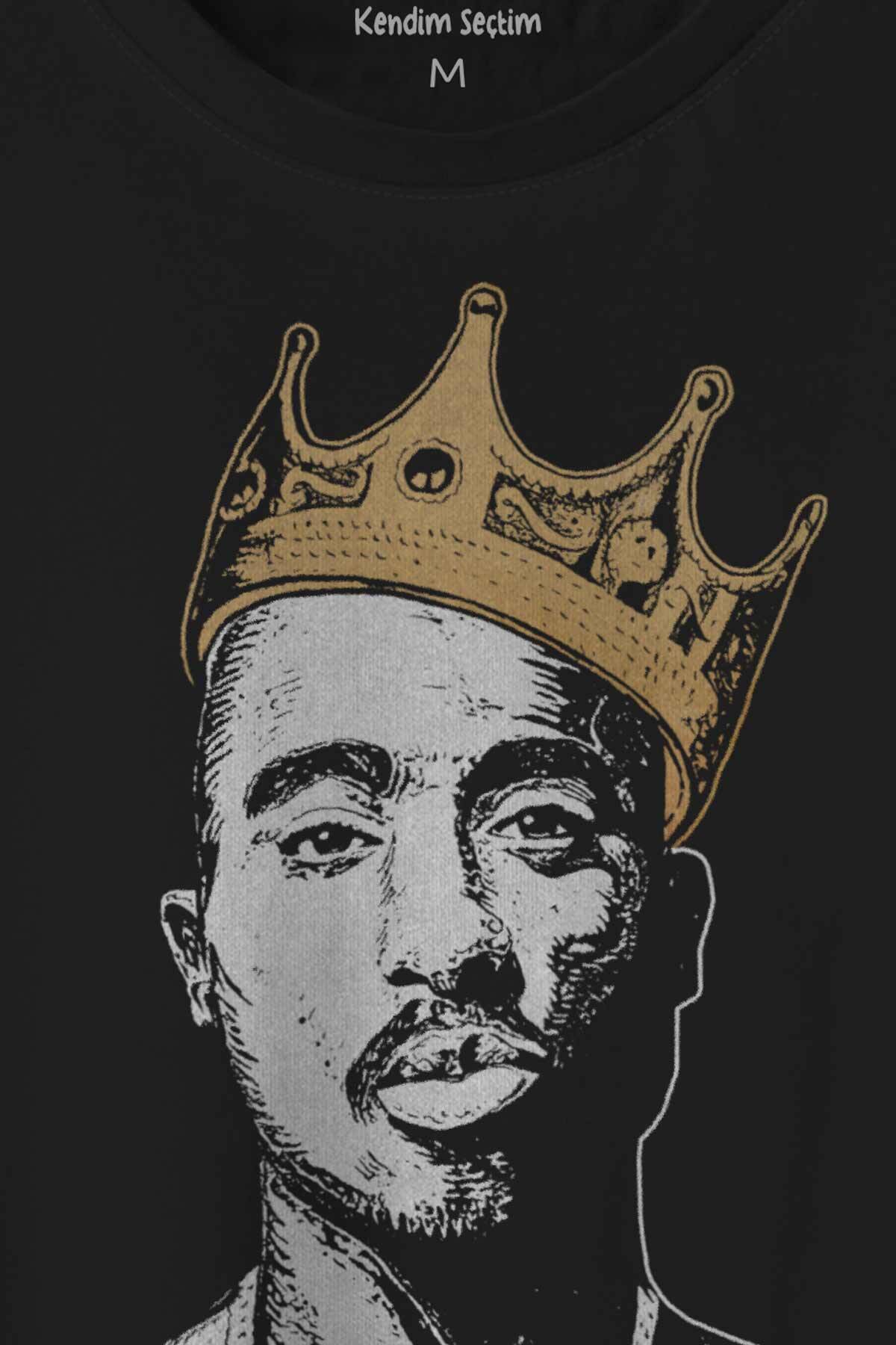 Tupac Hip Hop Rap Music 2Pac Baskılı Siyah Tişört Unisex (1)