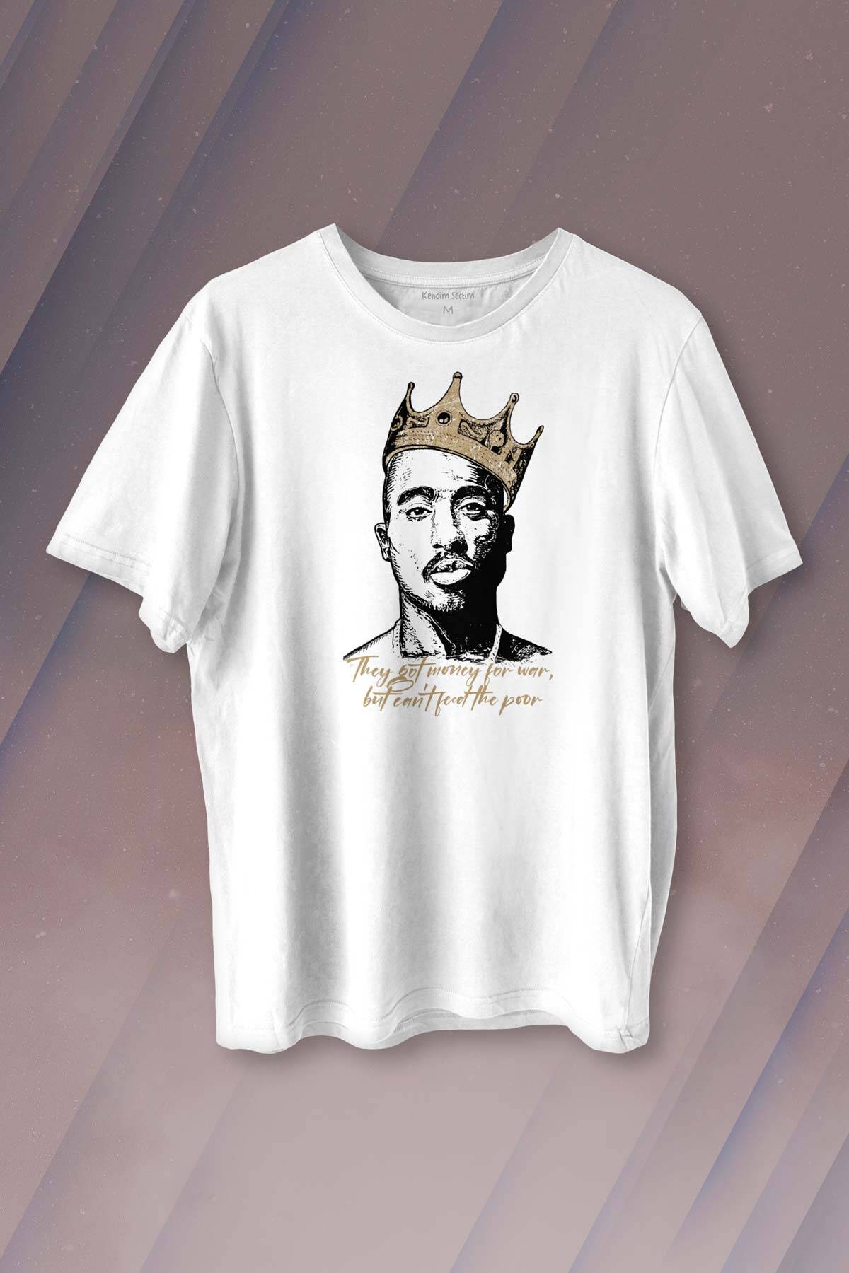 Tupac Hip Hop Rap Music 2Pac Baskılı Beyaz Tişört Unisex