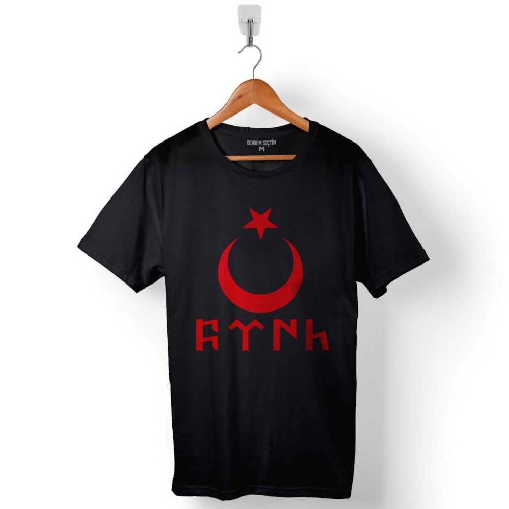 Ay Yıldız Hilal Türk Bayrağı Göktürkçe Baskılı Tişört Unisex