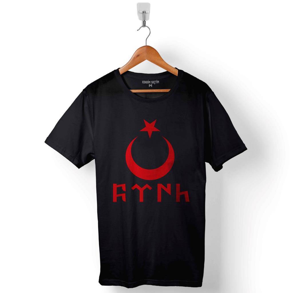 Ay Yıldız Hilal Türk Bayrağı Göktürkçe Baskılı Tişört Unisex