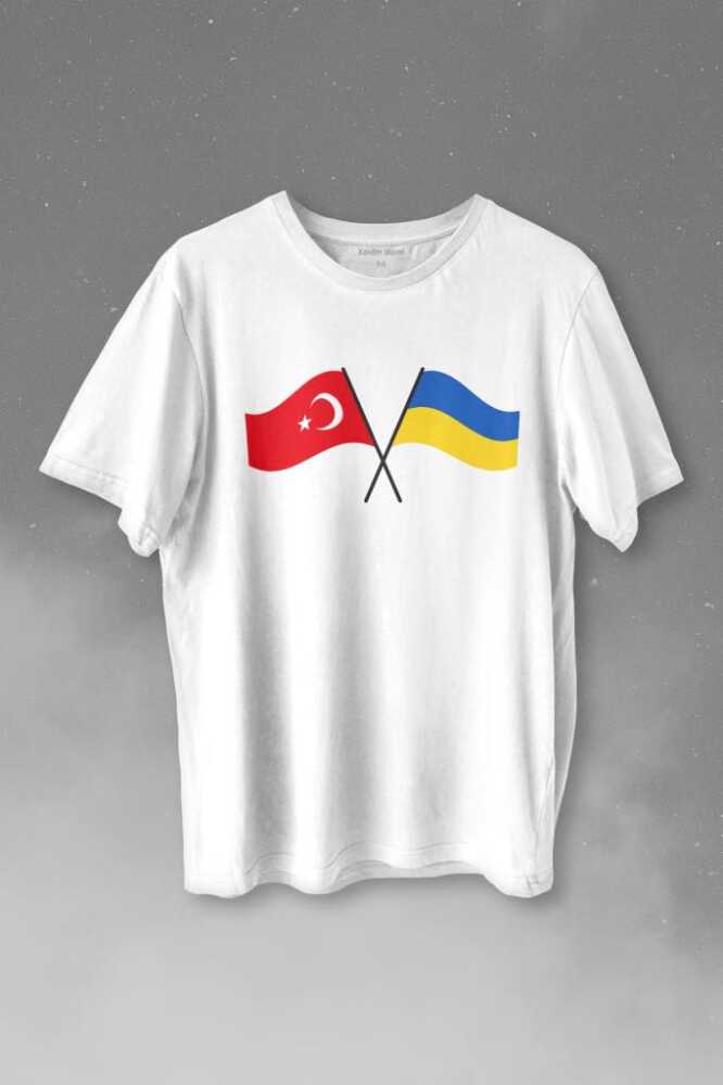 Turkey And Ukraine Türkiye Ve Ukrayna Dostluğu Savaşa Hayır Baskılı Tişört Unisex