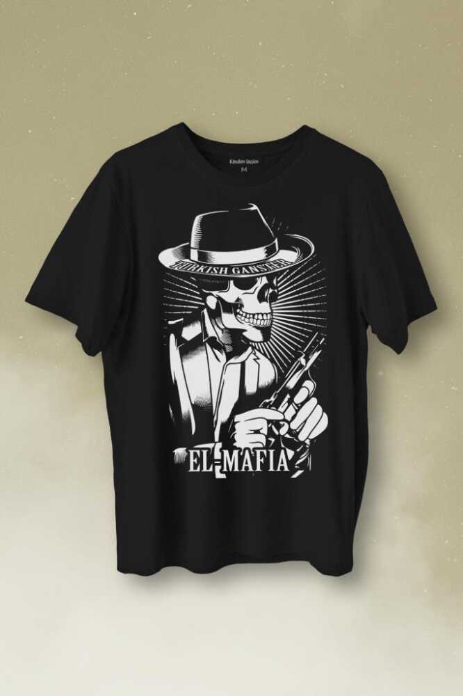 Turkish Gangster El Mafia Mafya Temalı Baskılı Siyah Tişört Unisex