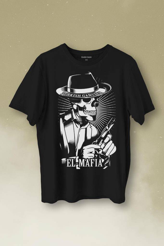 Turkish Gangster El Mafia Mafya Temalı Baskılı Siyah Tişört Unisex