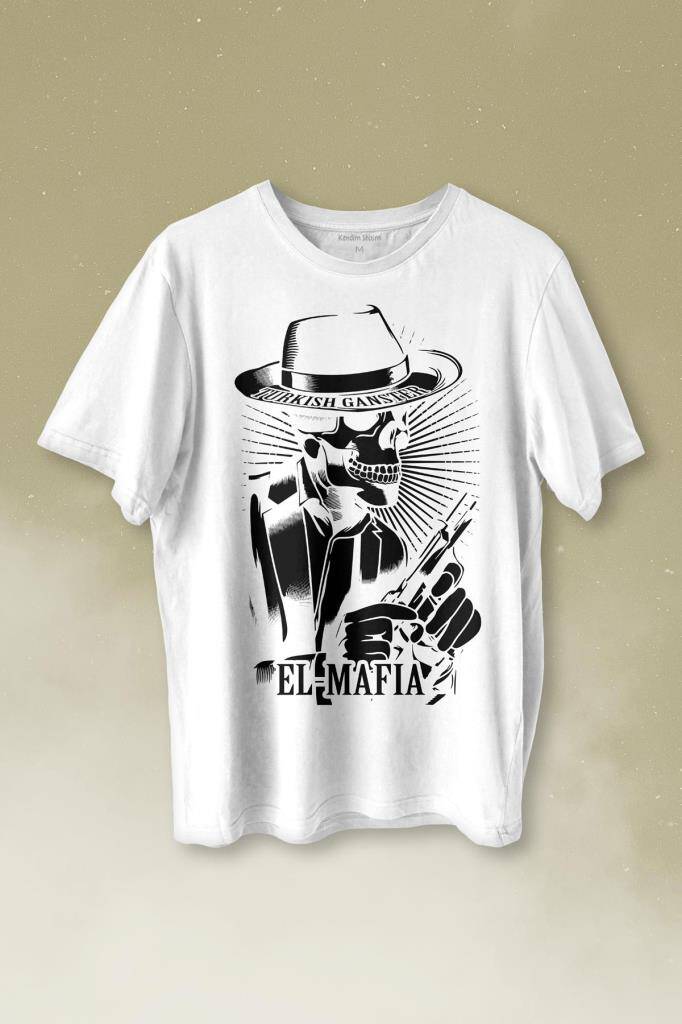 Turkish Gangster El Mafia Mafya Temalı Baskılı Beyaz Tişört Unisex