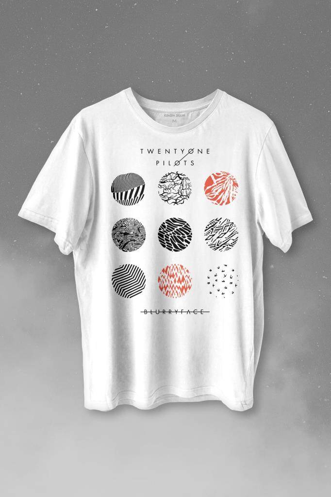 Twenty One Pilots Logo Stressed Baskılı Tişört Unisex T-shirt - 1