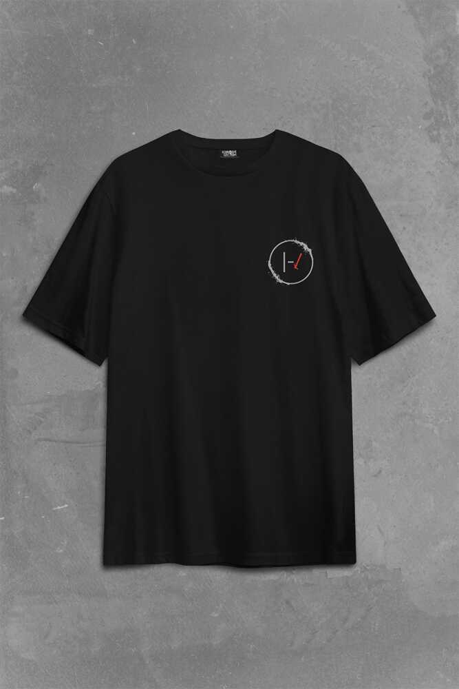 Twenty One Pilots Logo Stressed Sırt Ön Baskılı Oversize Tişört Unisex T-Shirt 