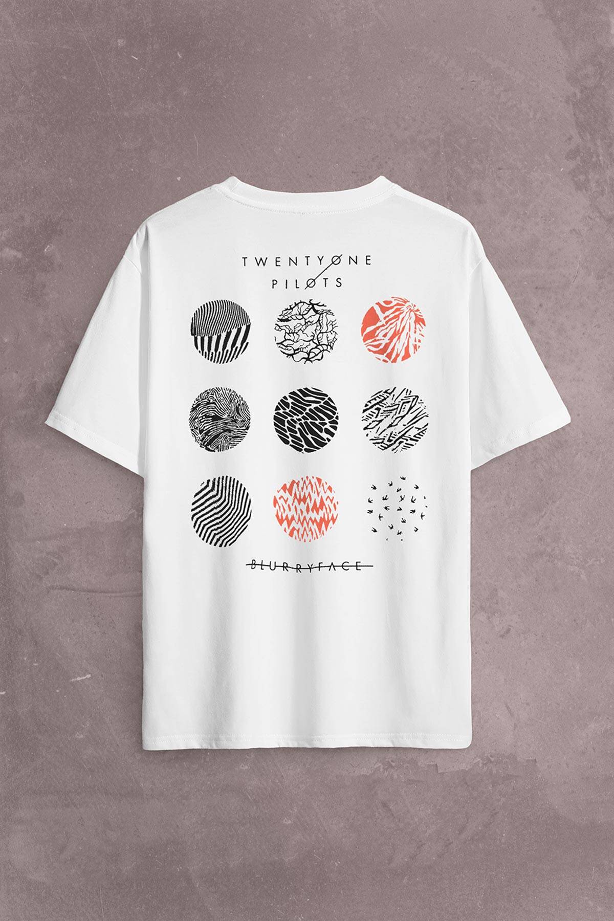 Twenty One Pilots Logo Stressed Sırt Ön Baskılı Oversize Tişört Unisex T-Shirt OVR12B3619