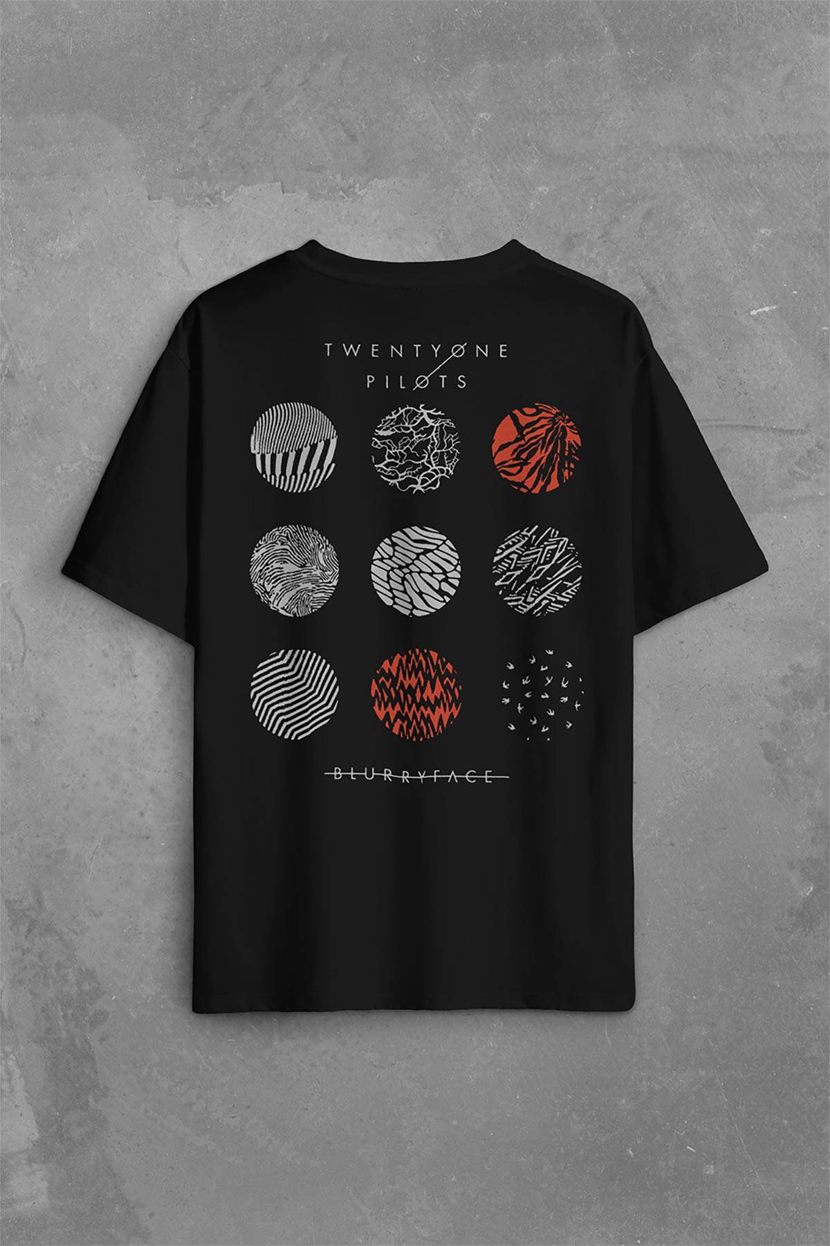 Twenty One Pilots Logo Stressed Sırt Ön Baskılı Oversize Tişört Unisex T-Shirt OVR12S3619 - 1