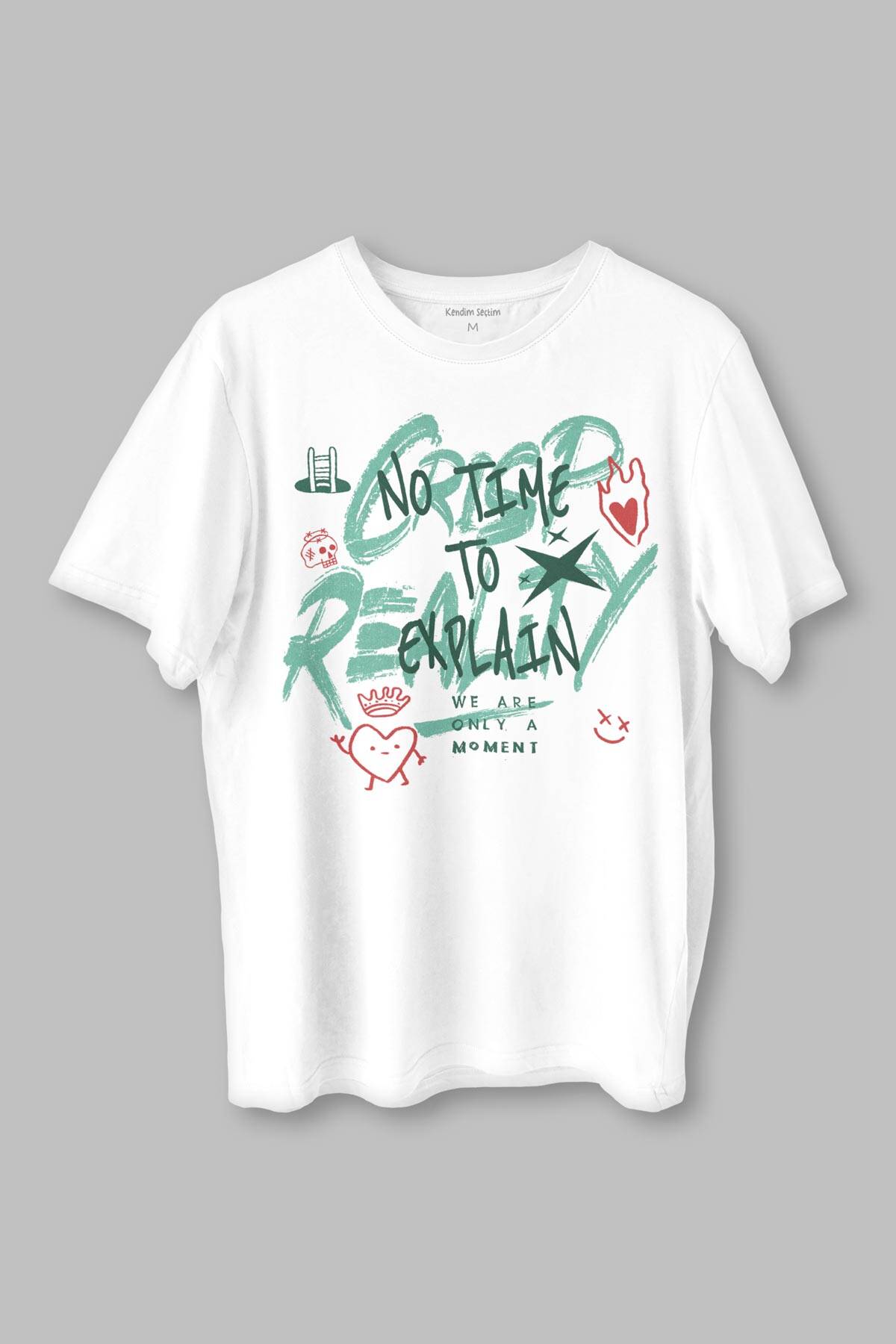 Typography Design Crispy Reality Y2K Grunge Street Grafiti Baskılı Beyaz T-shirt