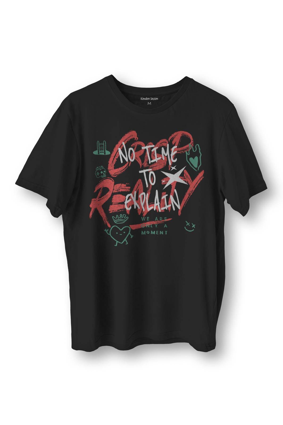 Typography Design Crispy Reality Y2K Grunge Street Grafiti Baskılı Siyah T-shirt