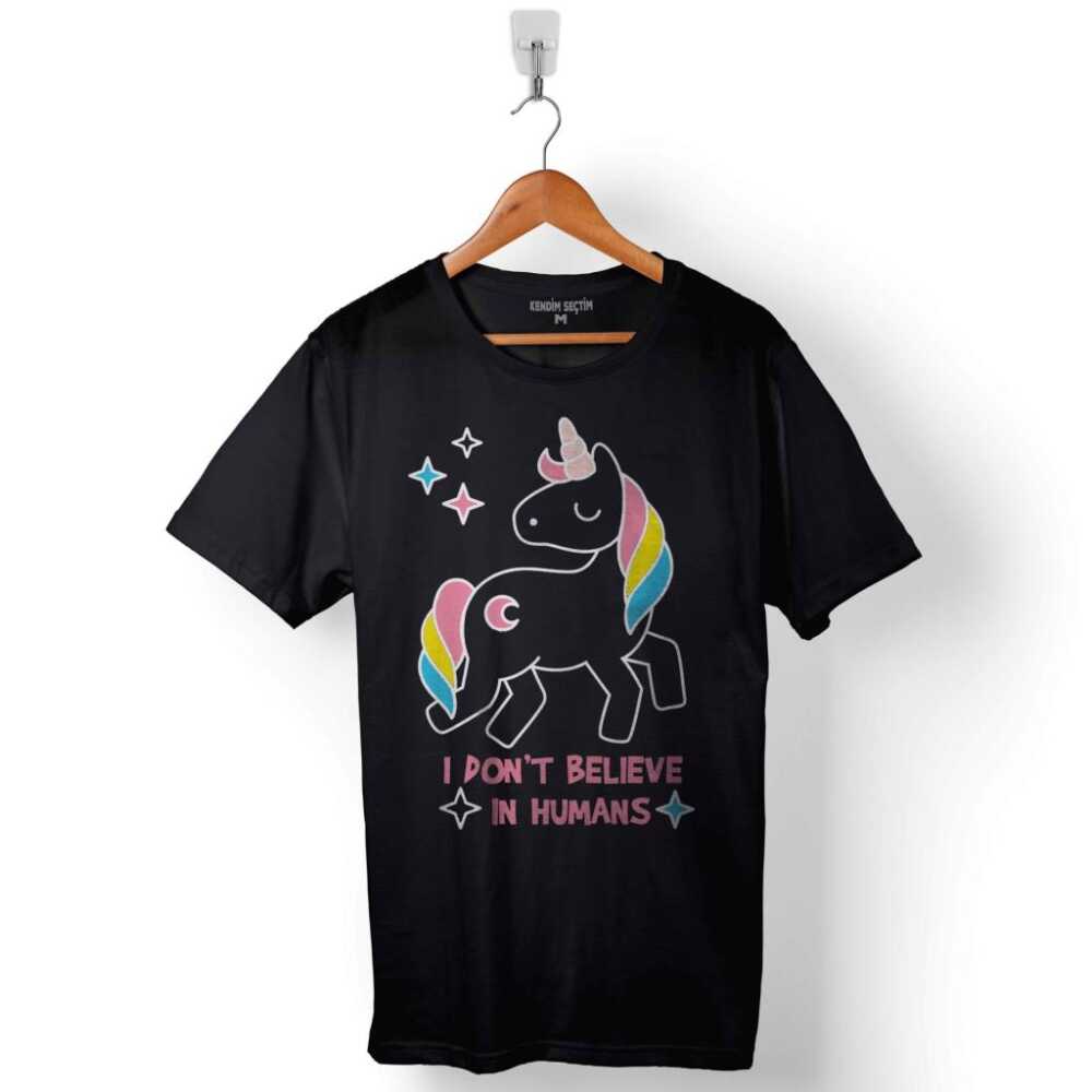 Unicorn I Don't Believe In Humans Horse At Baskılı Tişört Unisex