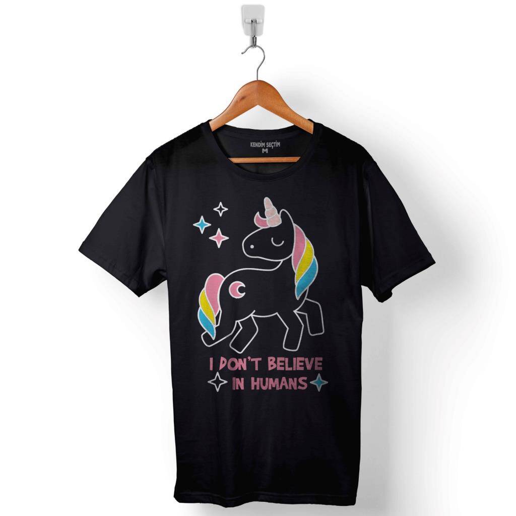 Unicorn I Don't Believe In Humans Horse At Baskılı Tişört Unisex