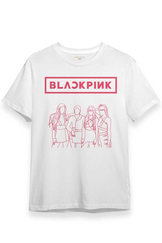 BLACKPINK Çizim Kore Music K-Pop Baskılı Unisex Beyaz Tişört