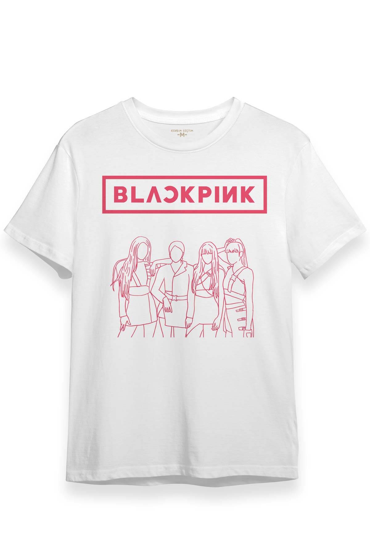 BLACKPINK Çizim Kore Music K-Pop Baskılı Unisex Beyaz Tişört