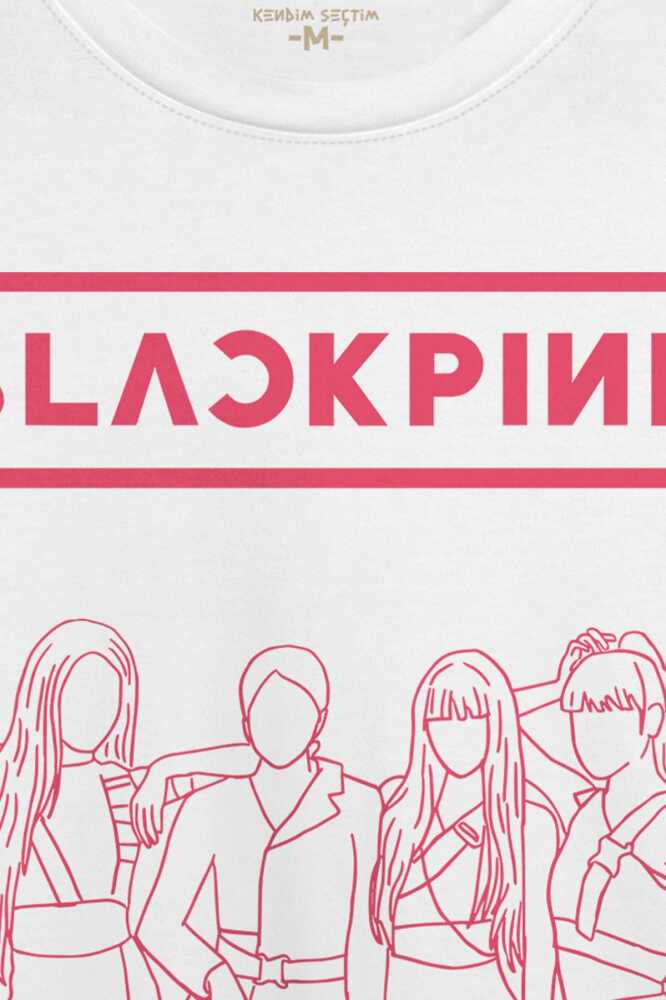 BLACKPINK Çizim Kore Music K-Pop Baskılı Unisex Beyaz Tişört (1)