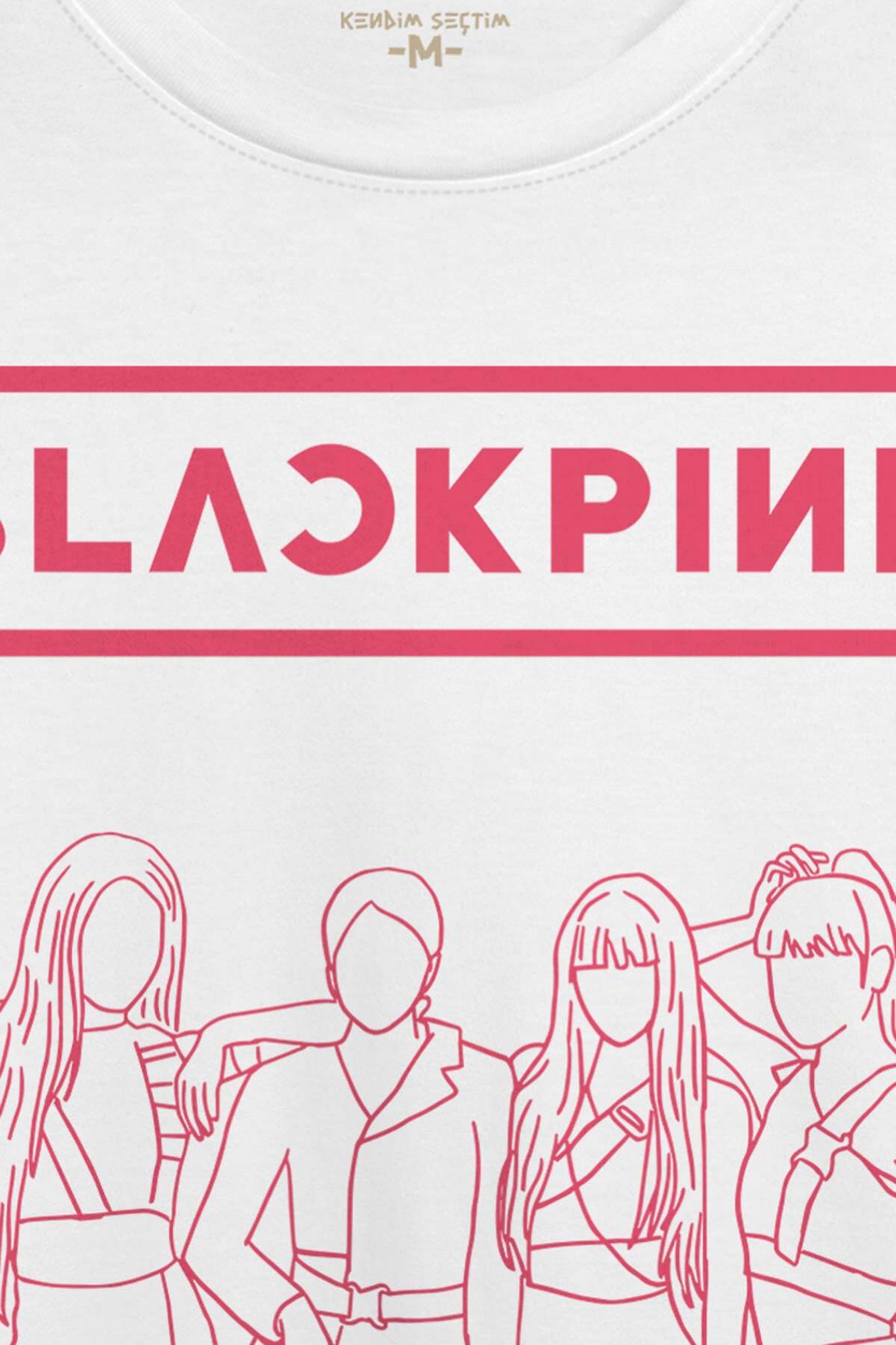 BLACKPINK Çizim Kore Music K-Pop Baskılı Unisex Beyaz Tişört (1)