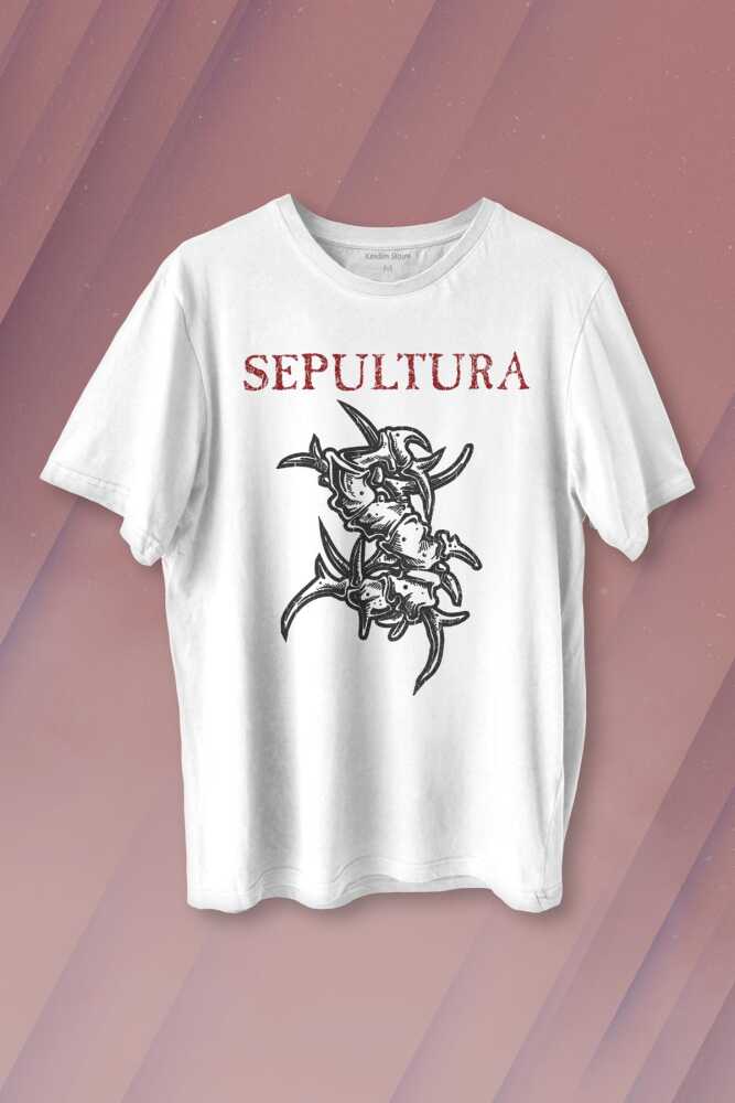 Unisex Beyaz T-shirt Sepultura Cavalera Metal Rock Music Brazil Müzik Baskılı Tişört 