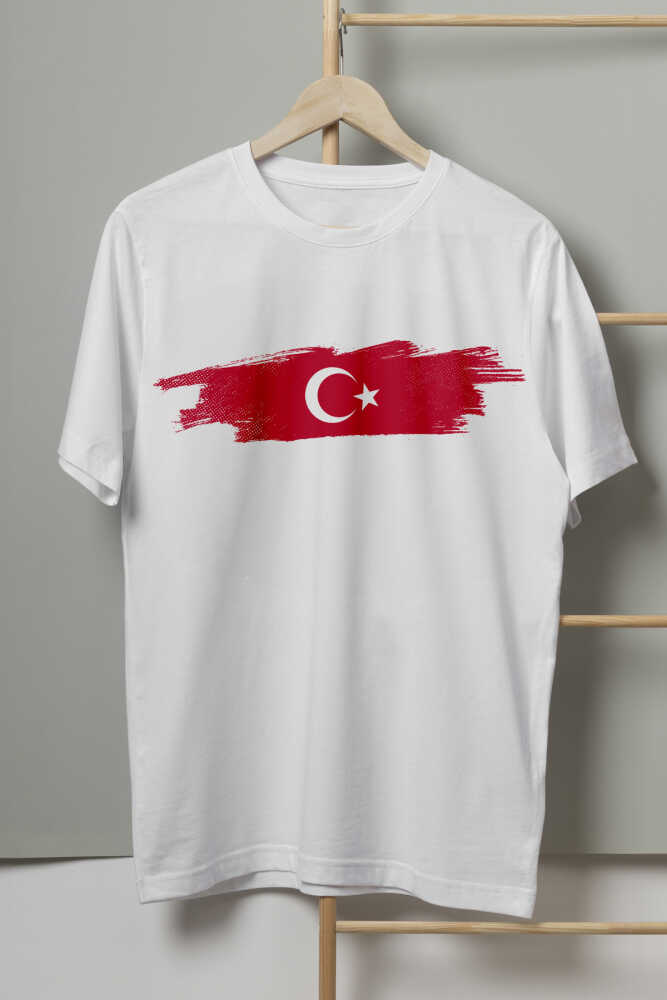 Beyaz Türkiye Bayrak Futbol Nostalji Milli Takım Ay Yıldız Baskılı Unisex Tişört