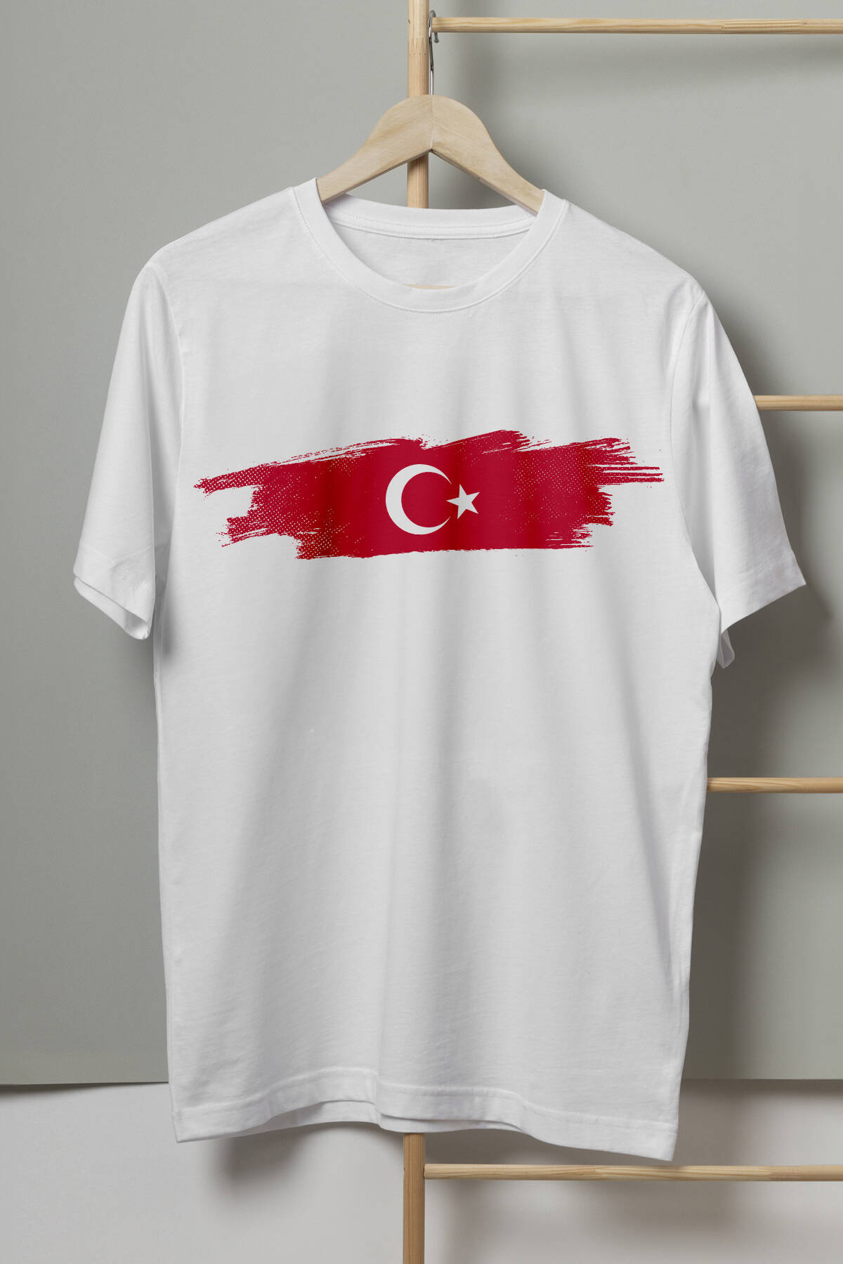 Beyaz Türkiye Bayrak Futbol Nostalji Milli Takım Ay Yıldız Baskılı Unisex Tişört