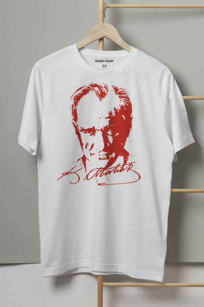 Unisex Beyaz Tişört Mustafa Kemal Atatürk 29 Ekim Cumhuriyet 19 Mayıs Baskılı T-shirt Regular Fit