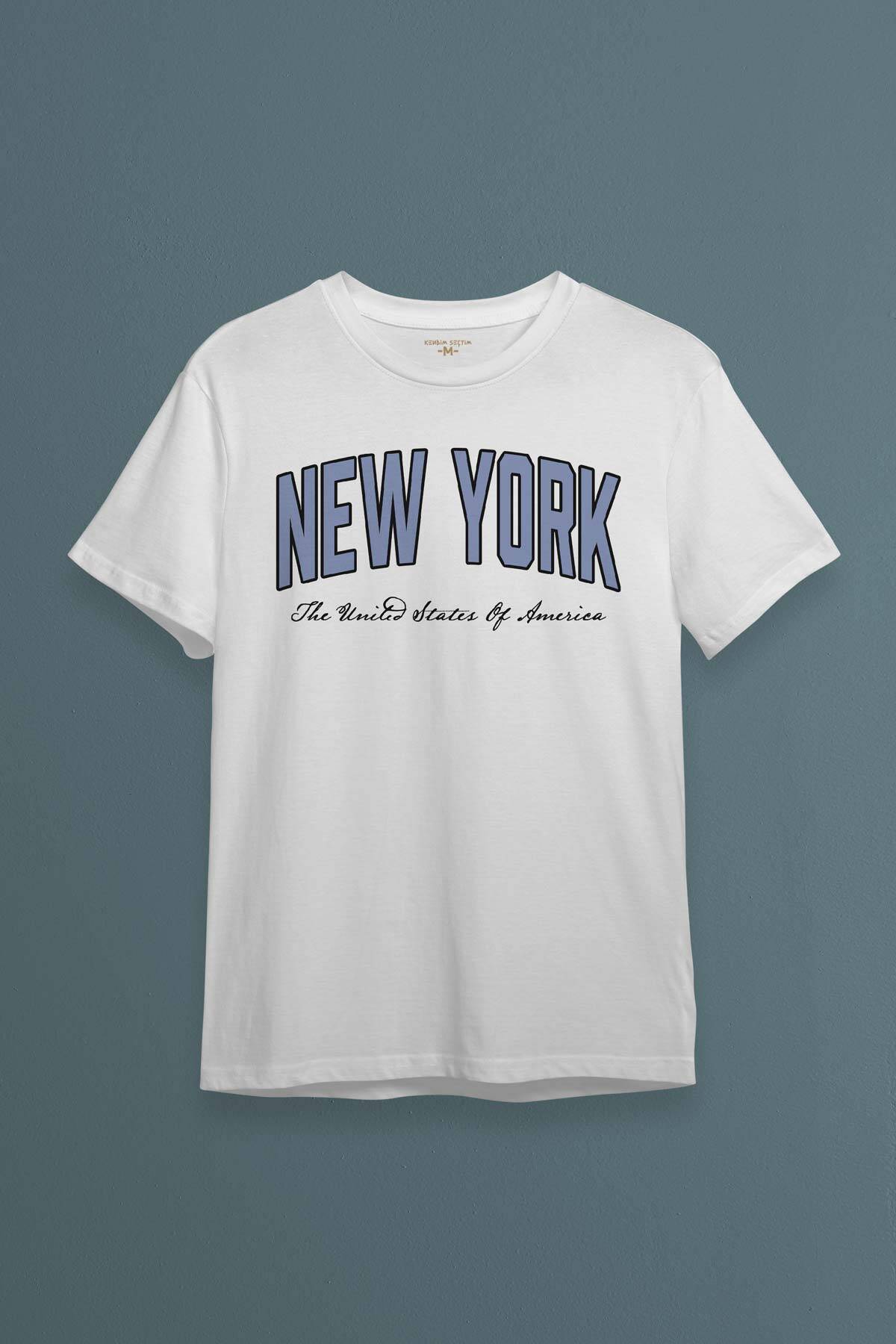 New York City Şehir Yazı Baskılı Unisex Beyaz Tişört