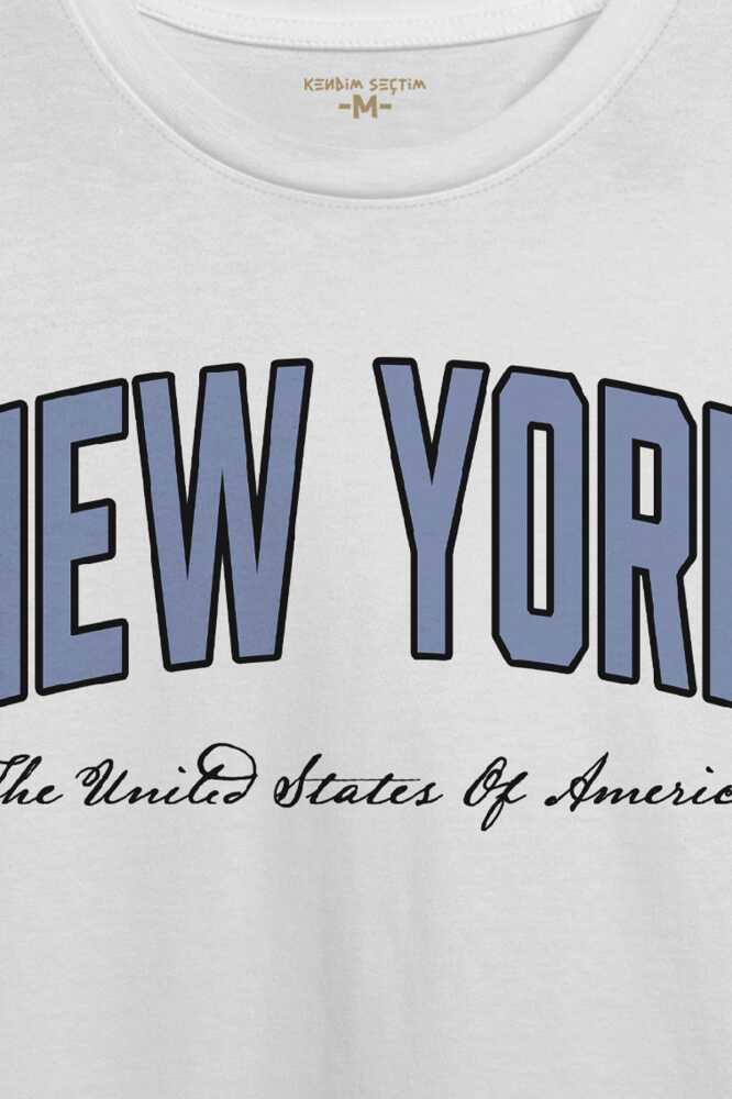 New York City Şehir Yazı Baskılı Unisex Beyaz Tişört (1)