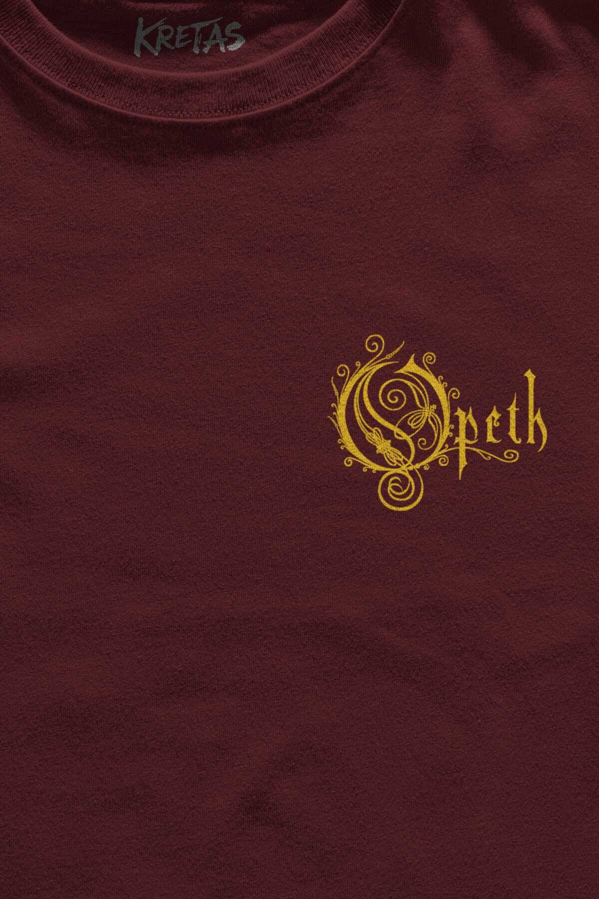 Unisex Bordo T-shirt Regular Fit Opeth Metal Music Minimal Ön Baskılı Tişört (1)