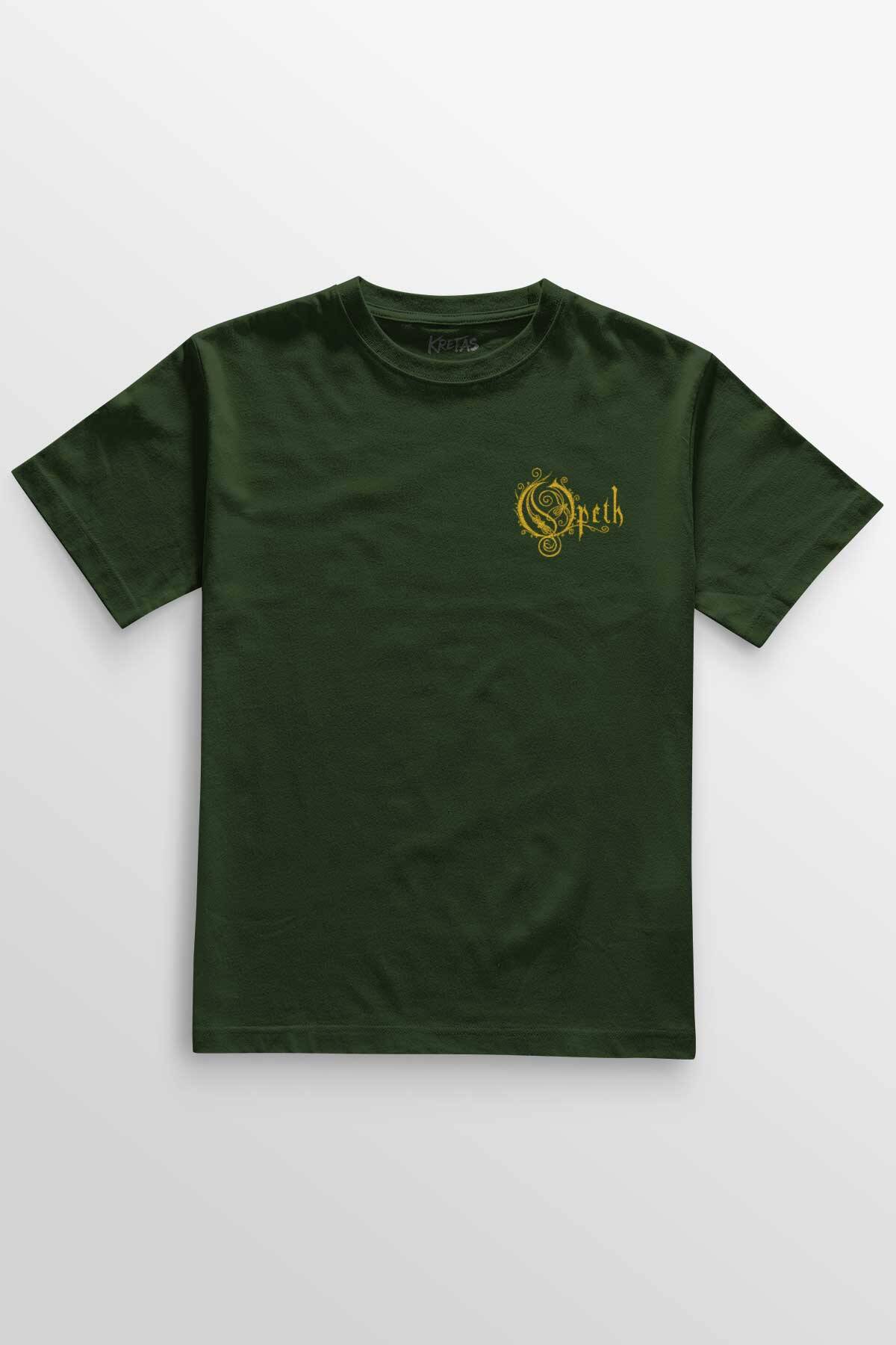 Unisex Haki T-shirt Regular Fit Opeth Metal Music Minimal Ön Baskılı Tişört