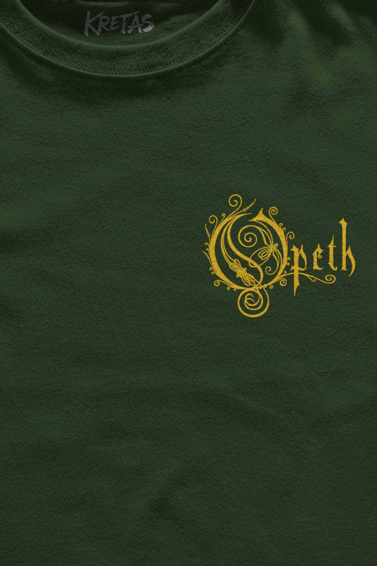 Unisex Haki T-shirt Regular Fit Opeth Metal Music Minimal Ön Baskılı Tişört (1)