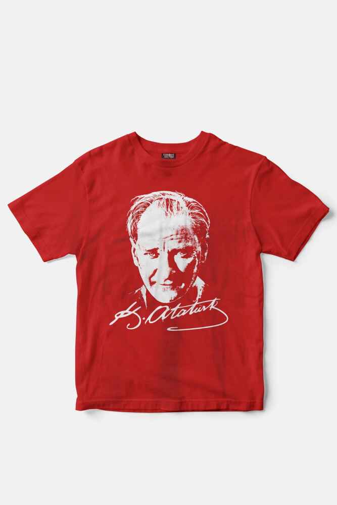 Unisex Kırmızı Mustafa Kemal Atatürk 23 Nisan 19 Mayıs Baskılı Çocuk Tişört