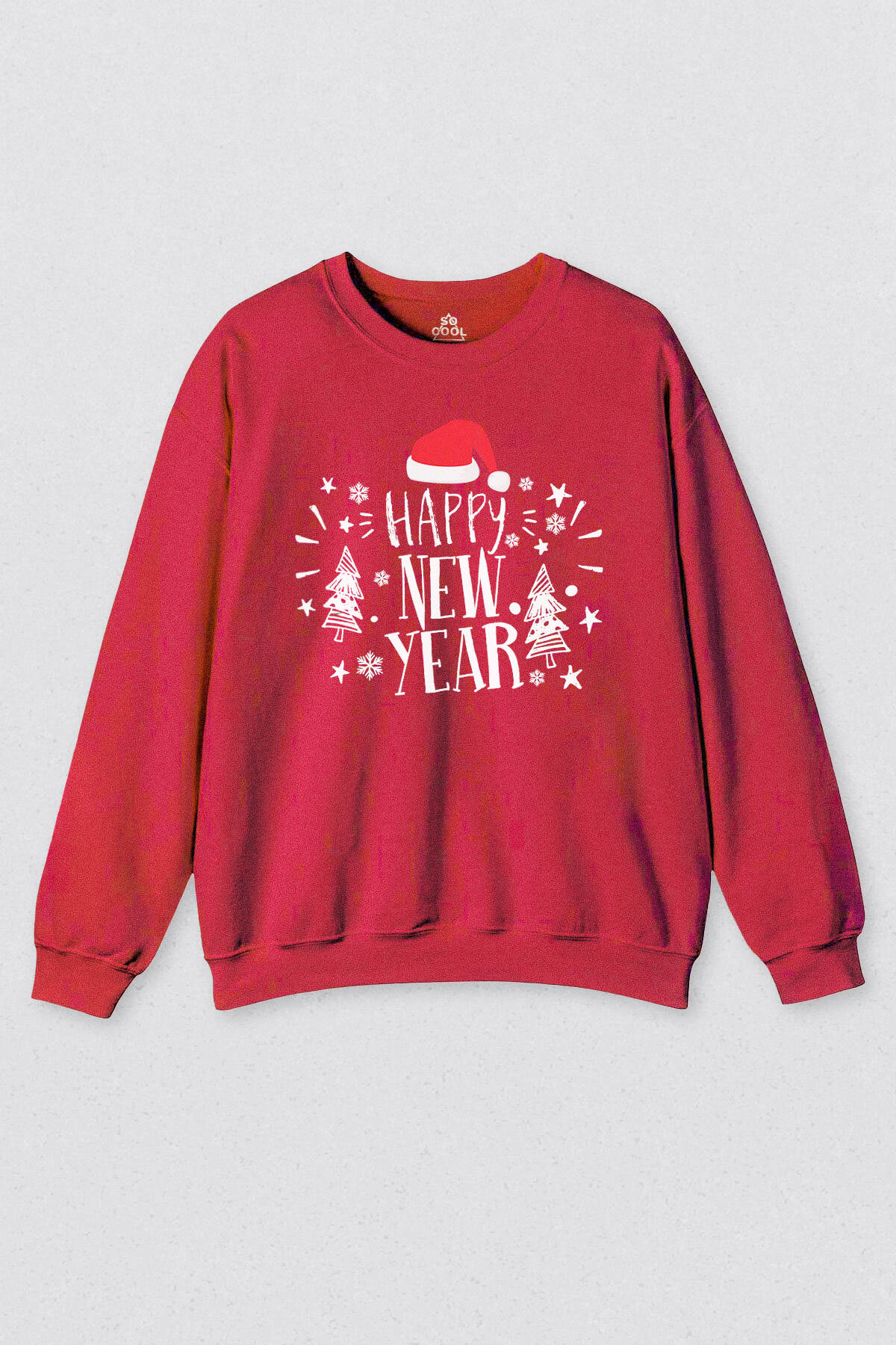 Happy New Year Yeni Yıl Hediye Noel Yılbaşı Baskılı Unisex Kırmızı Sweatshirt