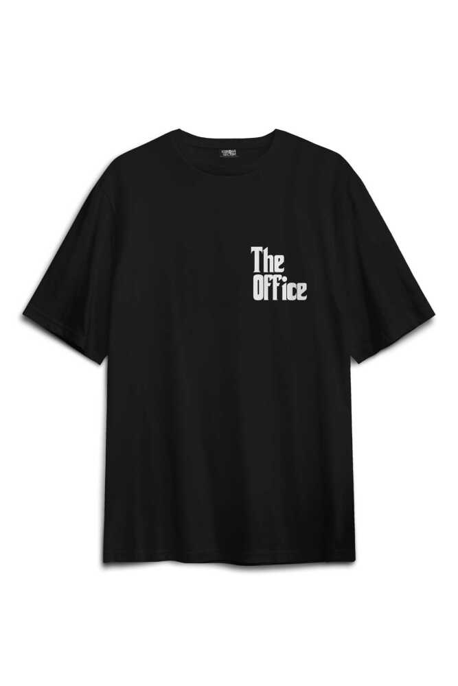 Unisex Pamuk Siyah The Office Michael Scott Godfather Dunder Mifflin Baskılı Oversize Tişört