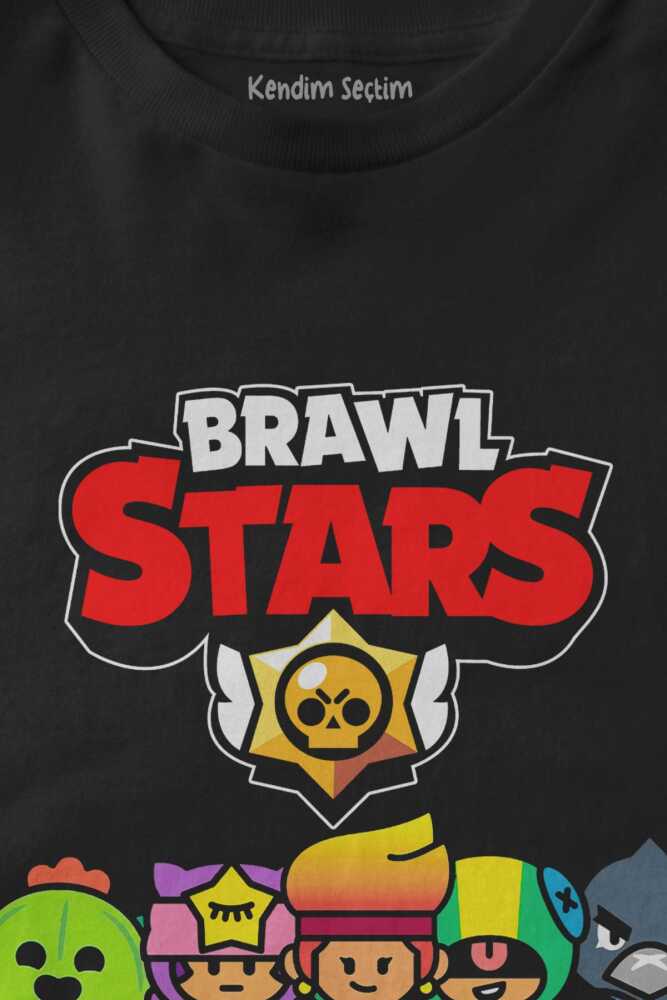 Unisex Siyah Brawl Stars Savaşçı Kahramanlar Karakter Tasarımlı Baskılı Çocuk Tişörtü (1)