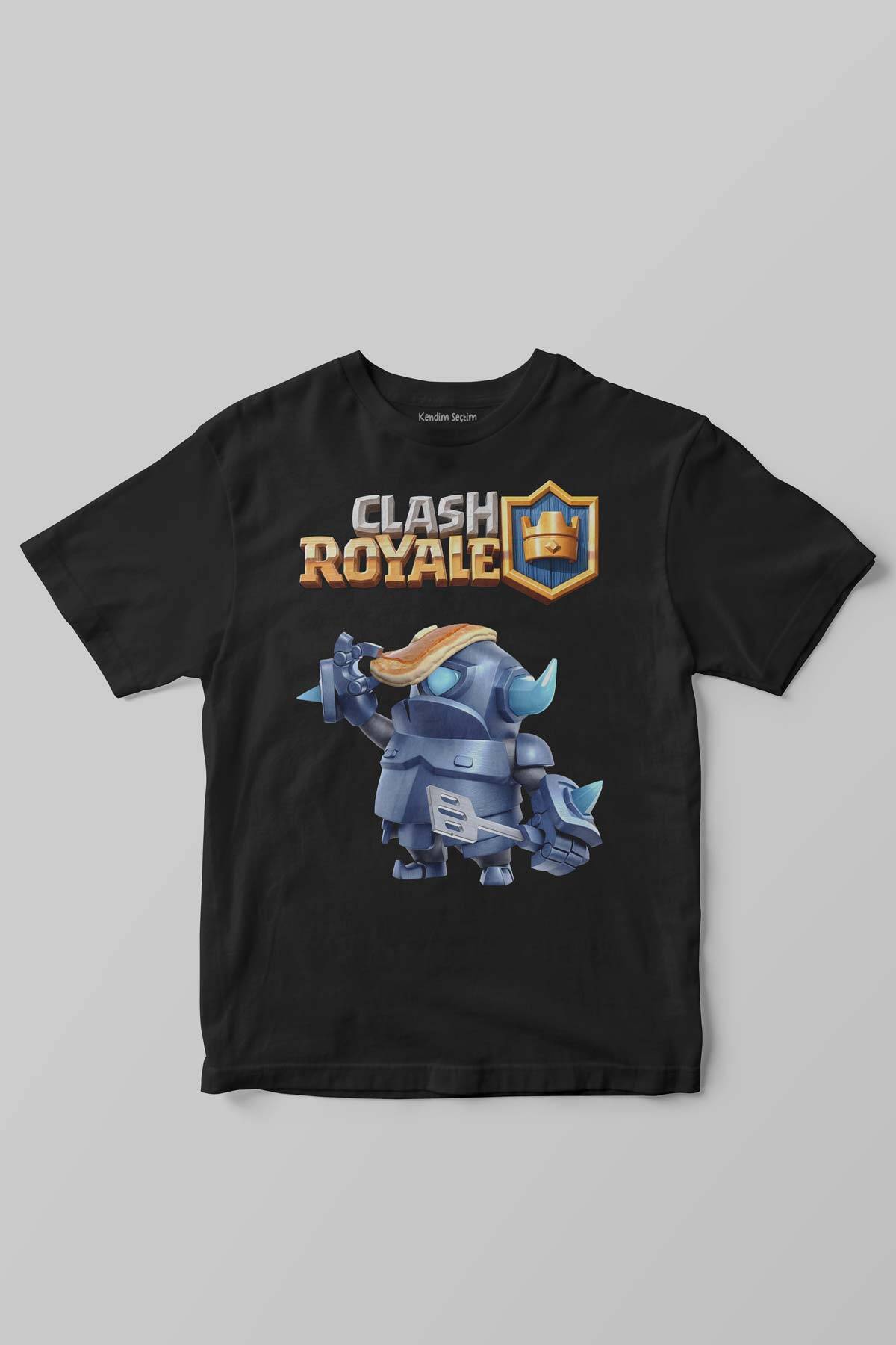 Unisex Siyah Clash Royale Mini P.E.K.K.A Savaşçı Baskılı Çocuk Tişörtü - 1