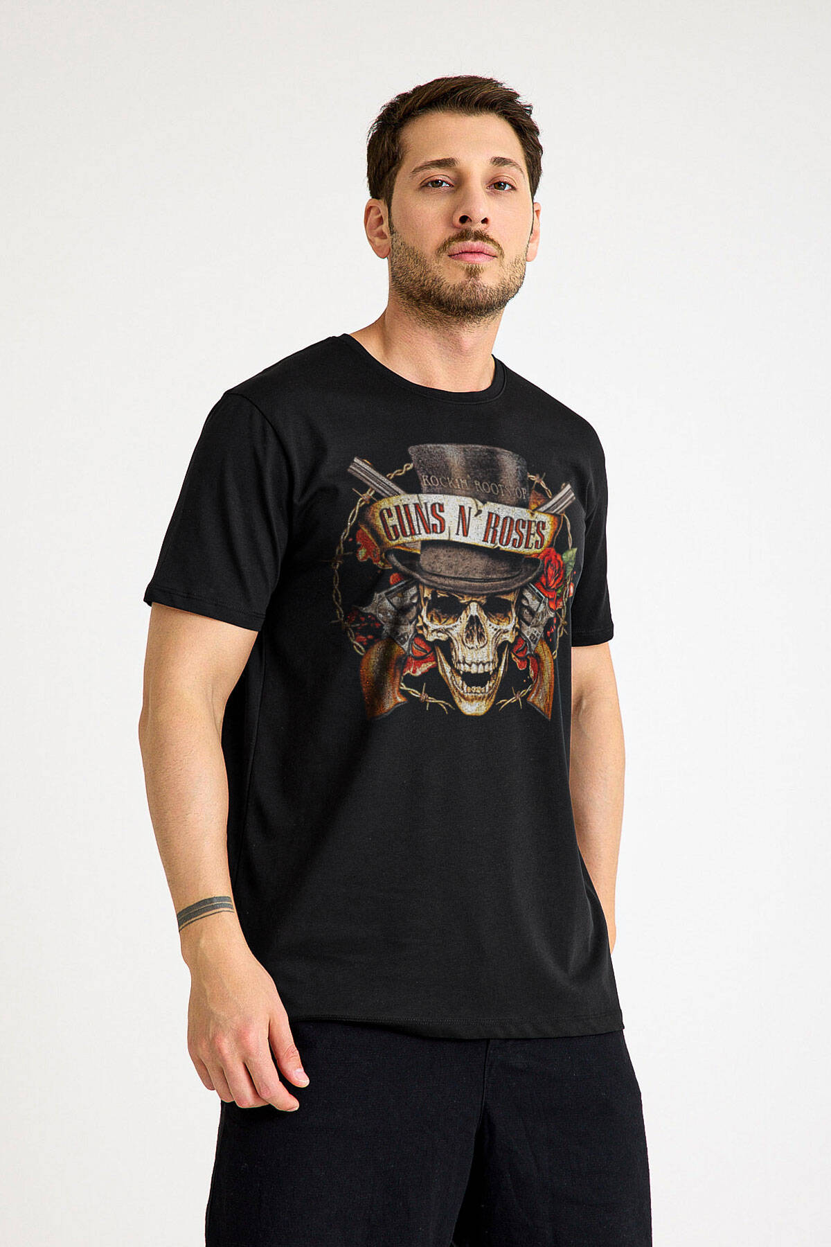 Unisex Siyah Guns N' Roses Baskılı T-shirt Kısa Kollu Tişört (1)